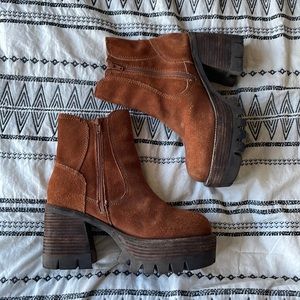 Free People Brown Suede Platform Ankle Boots
